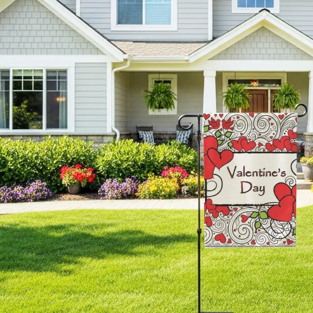 Valentines Day Hearts Garden Flags 12X18 Inch Double-Side Linen Joy Garden Flag For Home Outdoor Yard Patio Lawn Decor Small AAS