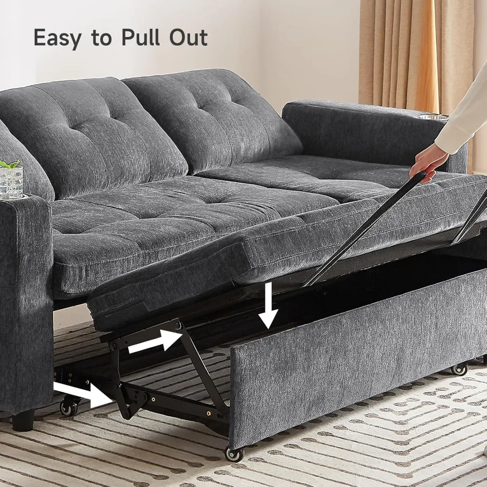 أريكة ONBRILL النائمة، أريكة سرير مقطعية على شكل حرف L مع كرسي تخزين، مجموعة خالية من الأدوات، أريكة قابلة للعكس 3 في 1 قابلة للسحب، أريكة