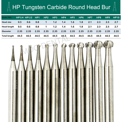 Imagen 2 del producto Fresas de carburo Dental WAVE, cabeza redonda de baja velocidad, brocas dentales de acero de tungsteno HP para pieza de mano de cono de nariz recta, 5 unids/pack