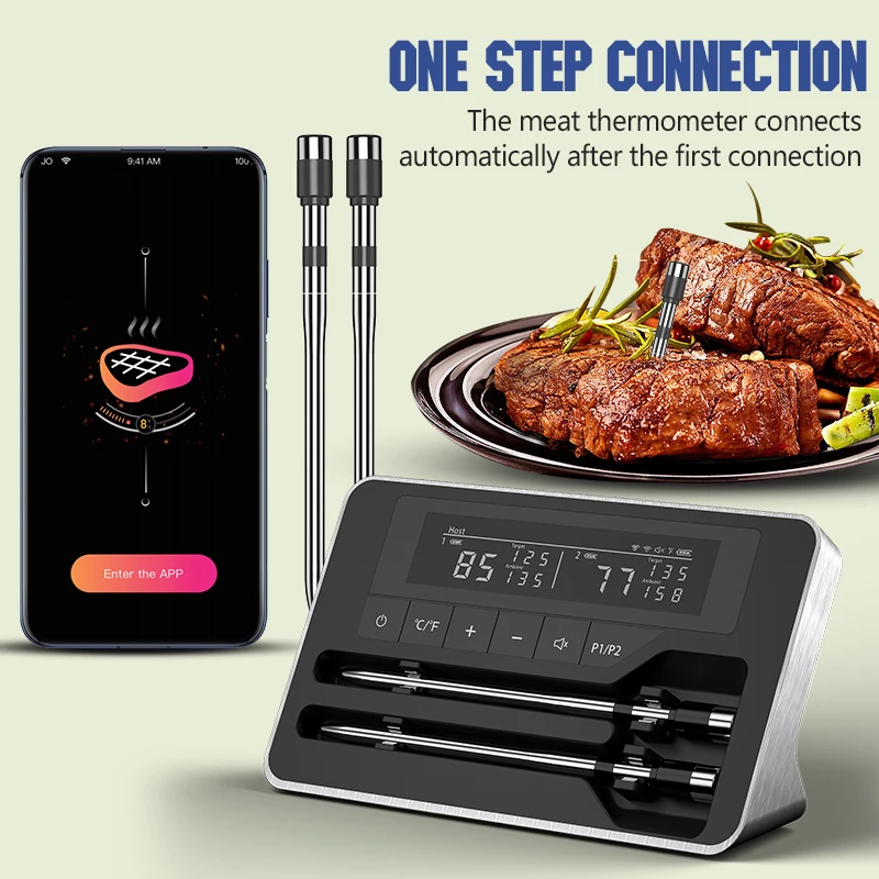 Meat Thermometer Wireless Probe Bluetooth Digital Food Thermometer Support Mobile APP Instant Read for Oven Smoker BBQ Grill