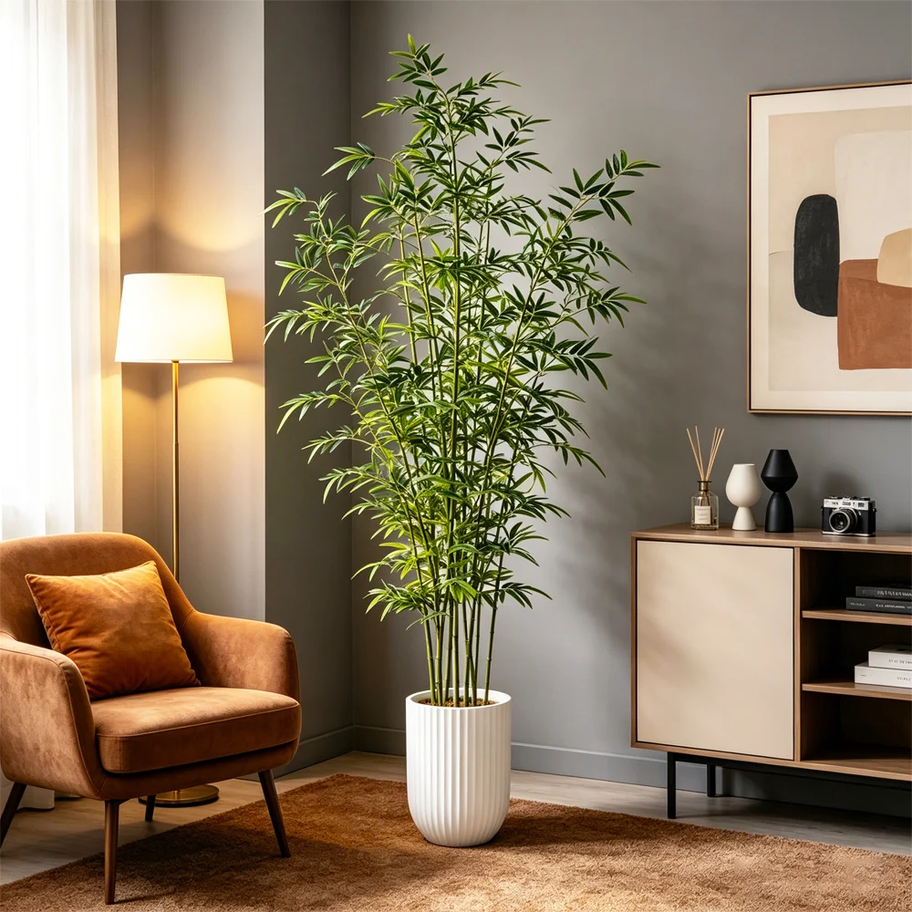 Árbol de bambú artificial grande de 160-270 cm, planta de palma artificial, helecho artificial, plantas de bambú de plástico, hojas de bambusa para decoración del hogar y jardín.