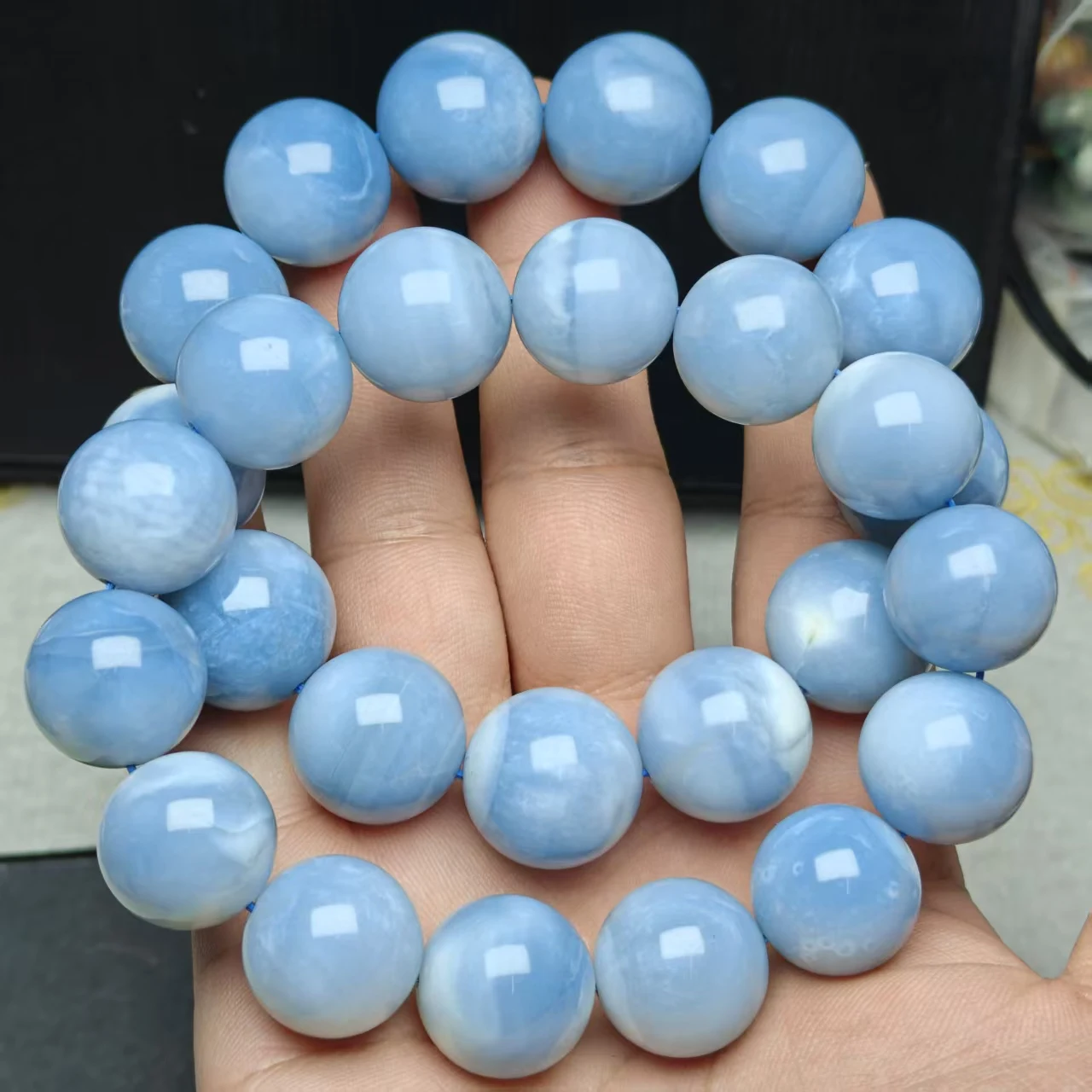 Xingyu Großhandel Natürliche Schöne Glückssteine Top Blauer Opal Glatte Runde Perlen für Schmuckherstellung Design DIY Armband Geschenk – Detail 7