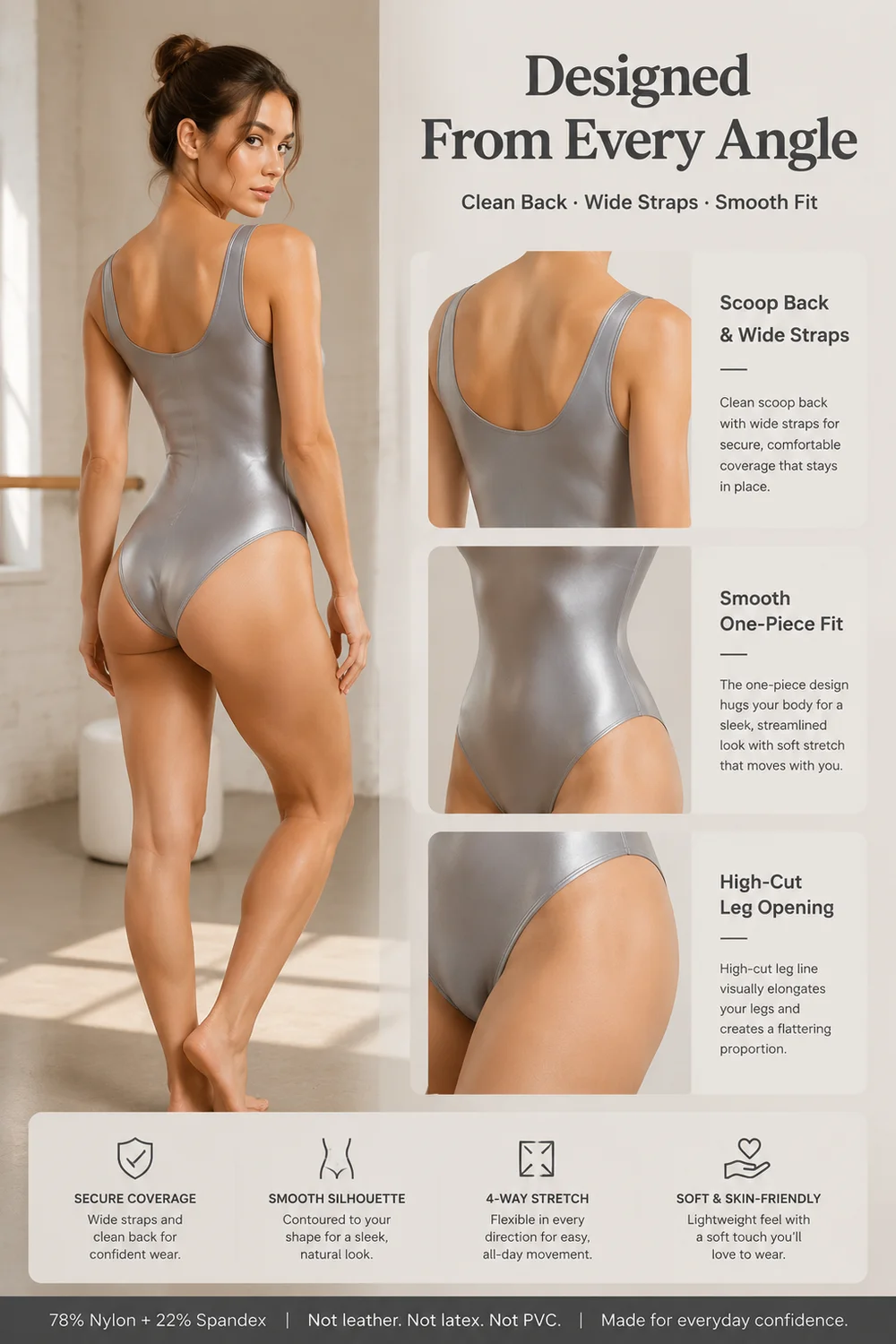 Maillot de Ballet Brillante para Mujer Adulta, Sin Mangas, Cuello Redondo, Corte Alto, Traje de Danza de Una Pieza para Entrenamiento y Actuación