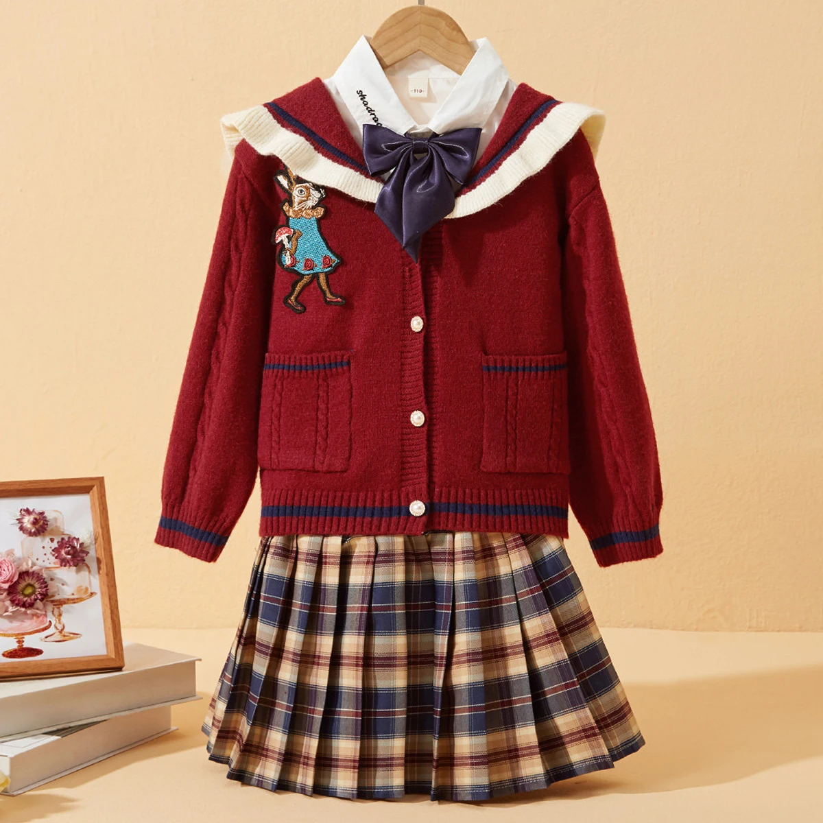 

School Uniform Baby Girls Clothing Set Kids Outfits Suit Teenagers Cardigan Shirt Skirt 3pcs Autumn Children Costumes 4-12 Years