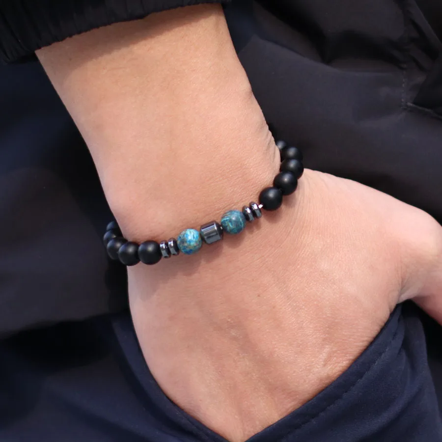 تصميم جديد الرجال سوار مجوهرات 8 مللي متر الأسود الجزع النمر عيون الحمم الفيروز حجر شفاء سوار Hombre دروبشيبينغ الموردين #5