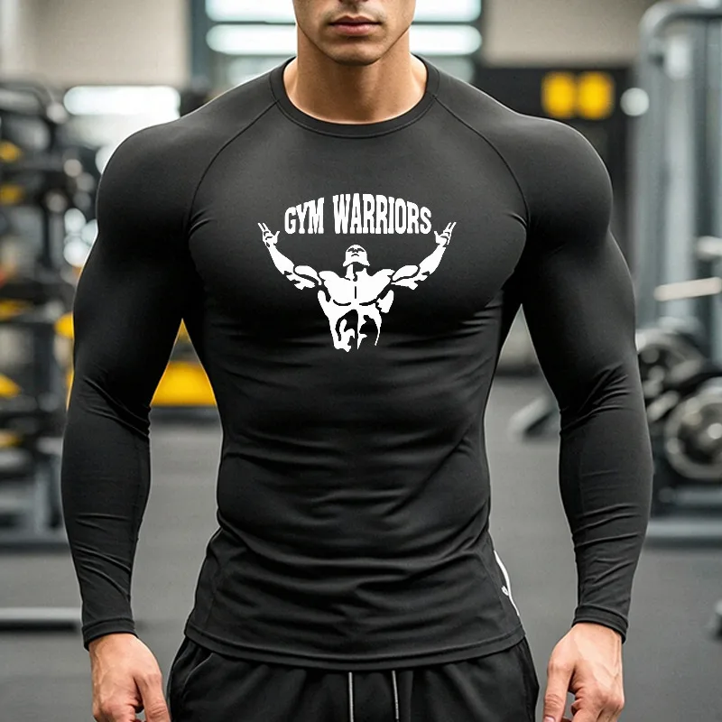 Men's Jogging T-Shirts Long Sleeve Quick Dry Breathable Compression Gym Top Moisture Wicking Slim Fit Workout Tee