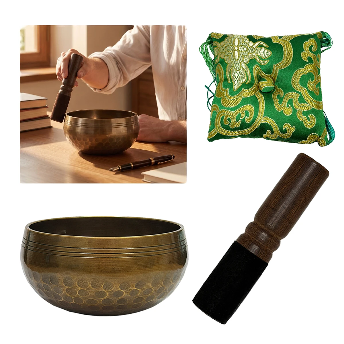 

Miwayer 9cm Singing Bowl with Cushion & Striker – Copper-Tin Mix, Scaley Pattern, 5cm Tall, Relaxation Aid, Yoga Accessory