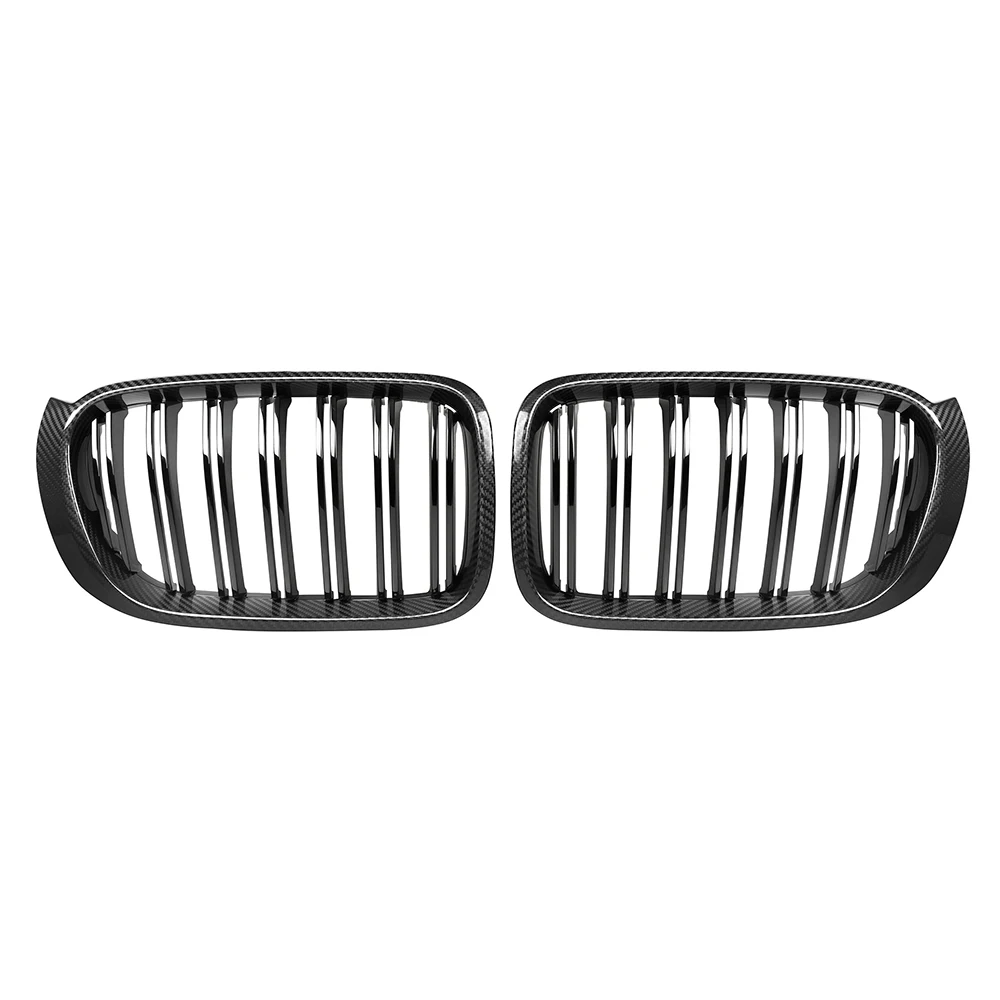 Dry Carbon Fiber Grill Front Bumper Double Slat Kidney M Style Grille For 14-18 BMW F25 F26 Lci X3 X4