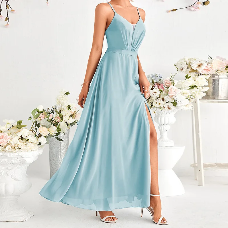 

Sexy Backless Velvet Evening Dress Cross-Border Spring New Women's Fashion Show Party Silk Chiffon Strapless Gown