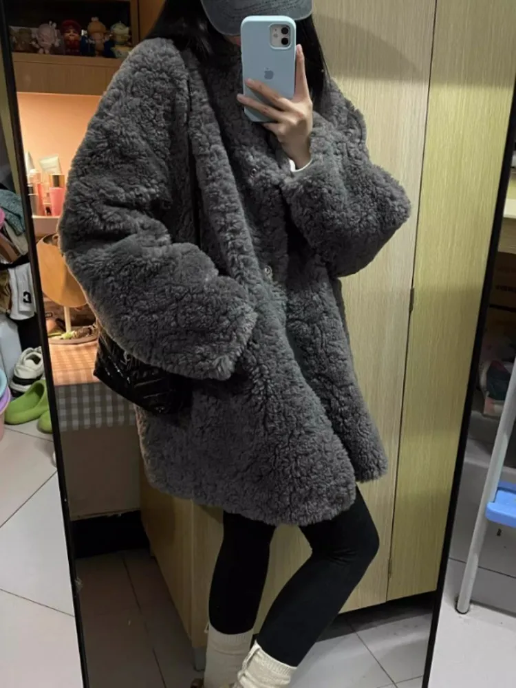 

Жилет из меха ягненка, женское пальто средней длины, осень-зима, ленивый крой, свободная посадка, съемная этикетка из (3) Верхняя одежда, длинная одежда для поездок на работу...