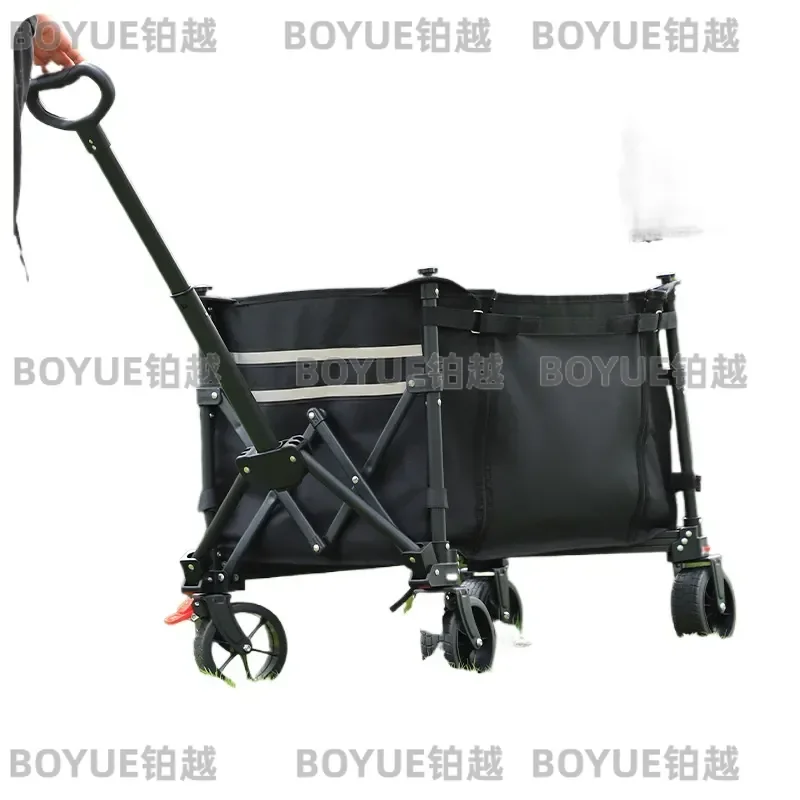 Foldable Outdoor Camping Wagon Cart Heavy Duty Collapsible Utility Trolley for Beach Garden Shopping Self Driving Tour