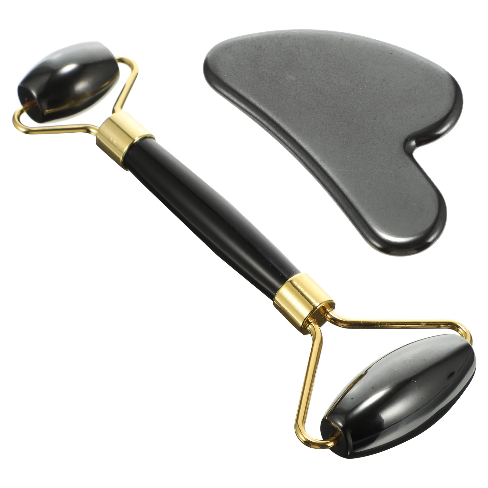 

2 pcs 1 Set Facial Massage Kit Smooth Edge Roller Massager Compact Lightweight Scraping Tools Stainless Steel Gua Sha Board