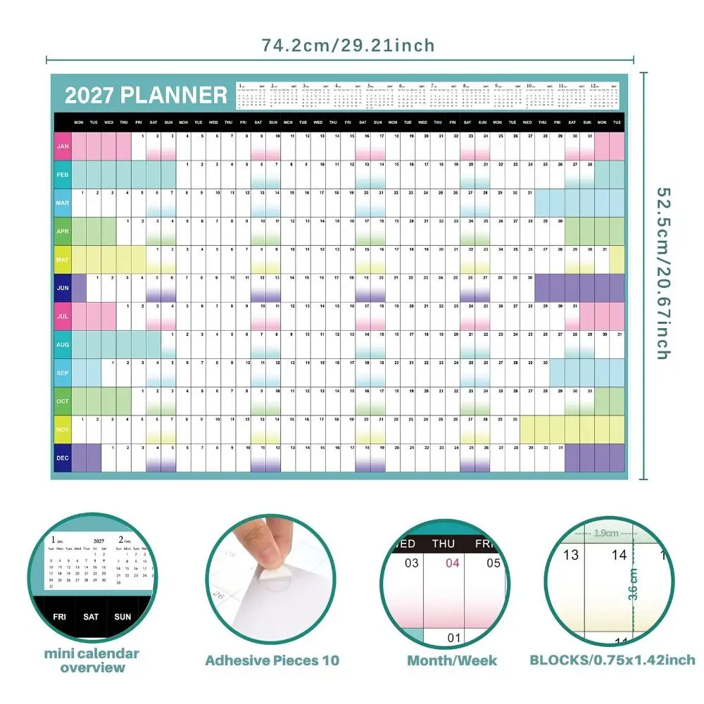 Paper 2027 Wall Calendar Multicolor Layout To Do List Schedule 2027 Yearly Planner Agenda Organizer Writable Planning Grid