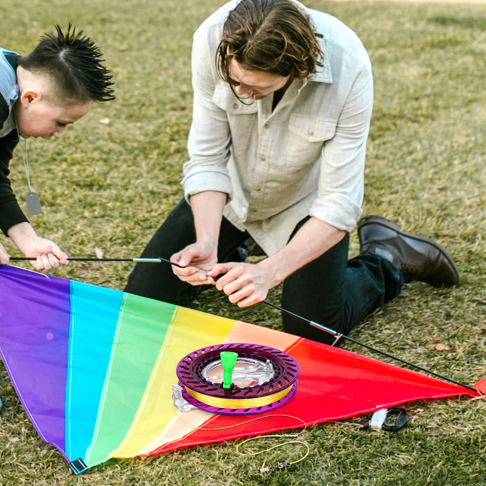 1 Juego de carrete de rodamiento de bolas antigolpes, carrete portátil duradero para exteriores para cuerdas de cometa voladora, suministro para niños, accesorios para cometas
