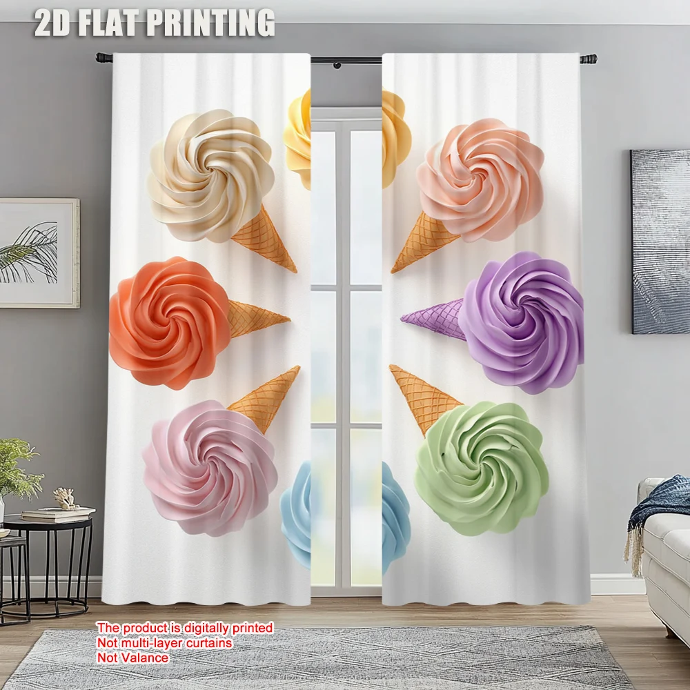 

2pc, Window Curtains Ice Cream Versatile Polyester Fabric,Without Electricity Spring Party & Holiday Decor for bedroom and