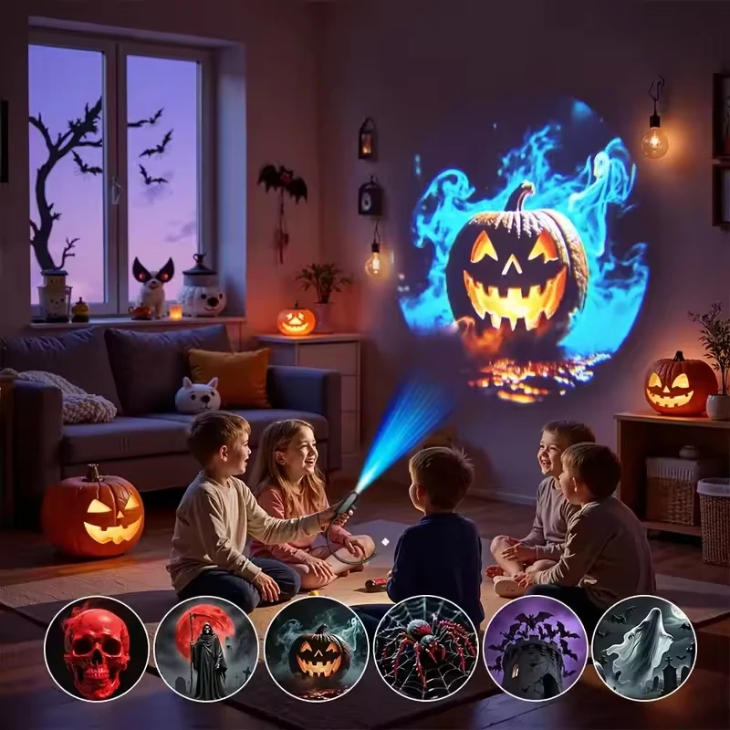 LED Halloween Projector Skull Projection Light 5V USB Night Light Ambiance Spider Skull Ghost Switchable Pattern Projection