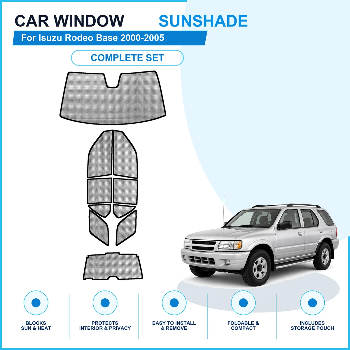 For Isuzu Rodeo Base 2000-2005 Custom Full Set Window Sunshades Aluminum Foil Suction Cup Anti UV Privacy