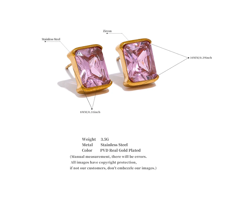 Yhpup Zarte quadratische Ohrstecker aus Edelstahl mit AAA-Kubikzirkonia, 18 Karat PVD-beschichtet, trendiger Alltagsschmuck für Frauen, Gala-Geschenk – Detail 6