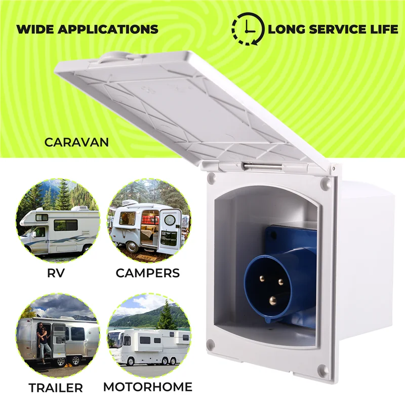 Classy-16A Presa di corrente esterna impermeabile 220V Spina femmina a filo a 3 pin per camper, rimorchio, roulotte