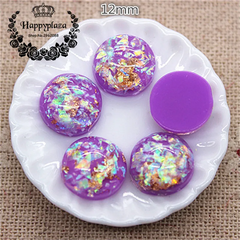 50PCS 12mm Mix Colors Resin Shiny Seashell Filled Round Flatback Cabochon DIY Jewelry/Craft/Hairpin Scrabooking Accessories