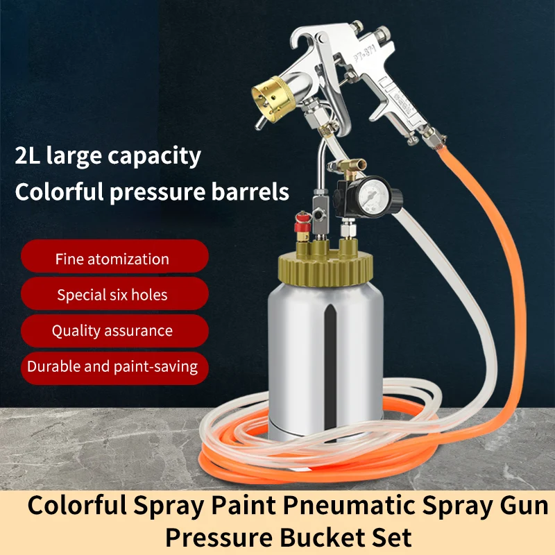 High Pressure Paint Pot 2L Sprayer Tank Spray Gun With Hose for Home Industrial Commercial Painting Spraying Coating