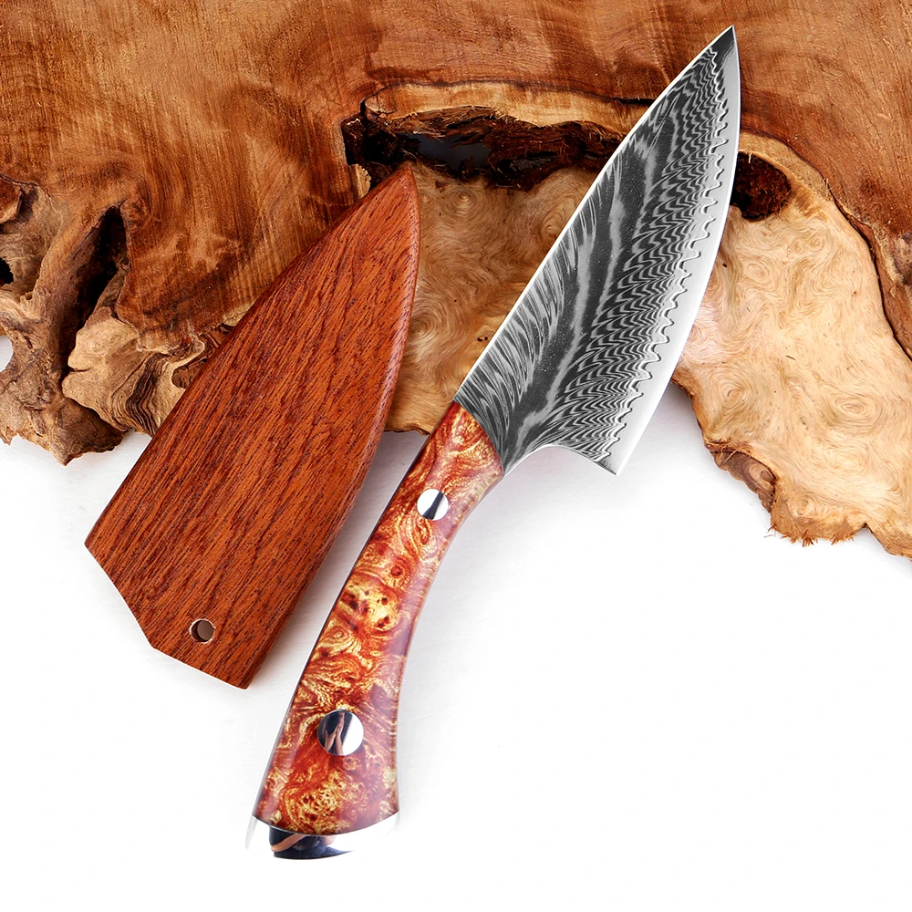 Damascus Utility Knife Fillet Knife Japanese Damascus Steel Razor Sharp Kitchen Chef Knife for Fish Poultry Chicken Meat Cutting