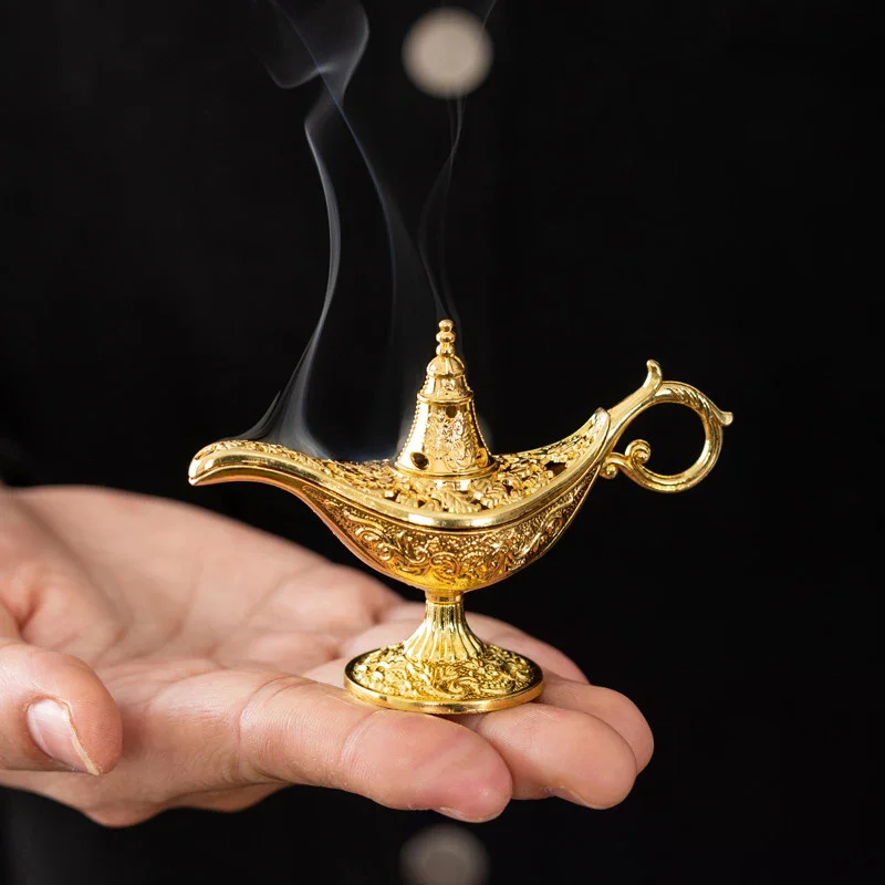 Hollow Legend Aladdin Magic Genie Lamps Incense Burners Retro Wishing Oil Lamp Home Decor Gift