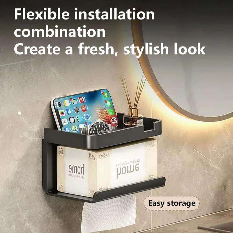 Toilet Paper Box Paper Towel Holder Non Perforated Wall Mounted Storage Household Bathroom Storage Rack Paper Drawer Holder