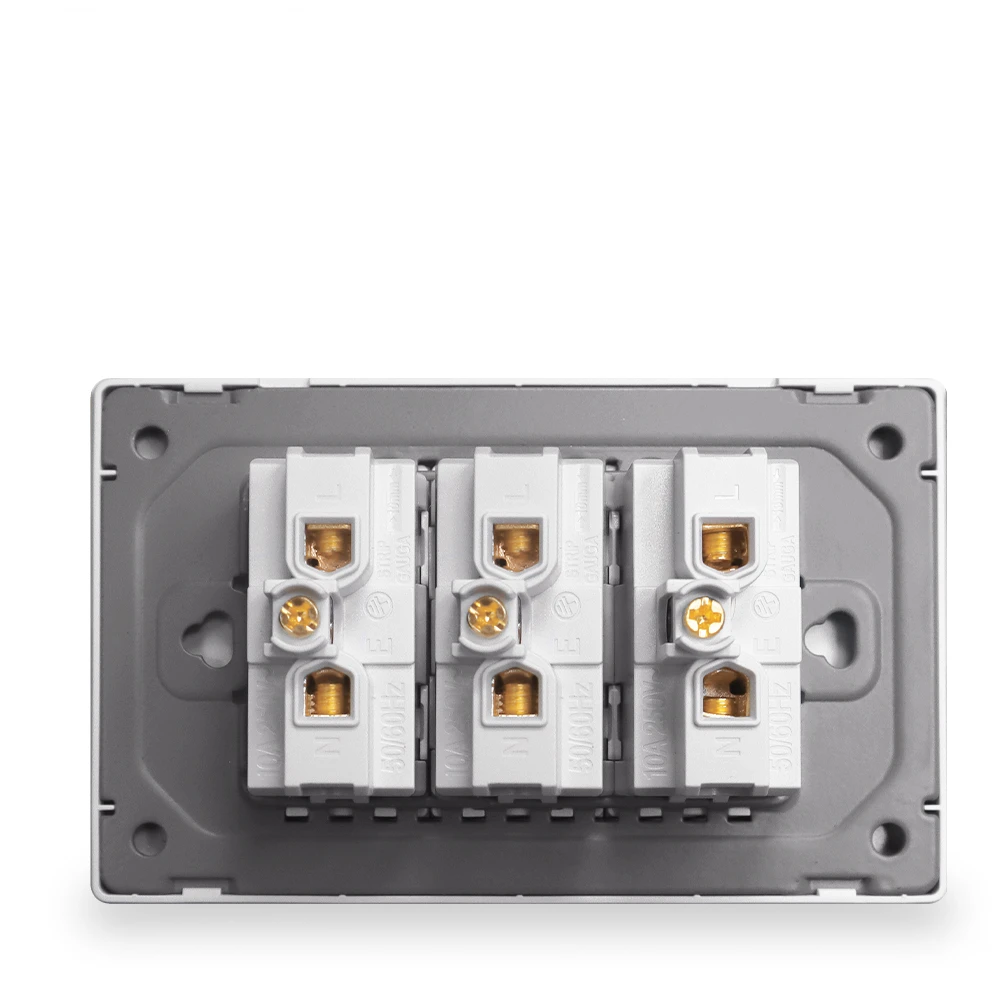 Shawader Brazil Standard Socket,  Crystal Glass Panel,White/Black,AC 110V~250V, 3gangs 3 Pins hole 10A Power Wall Outlet