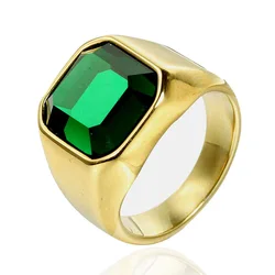 Fashionable European And American Simple Square Personalized Multi-color Gemstone Men's Titanium Steel Ring