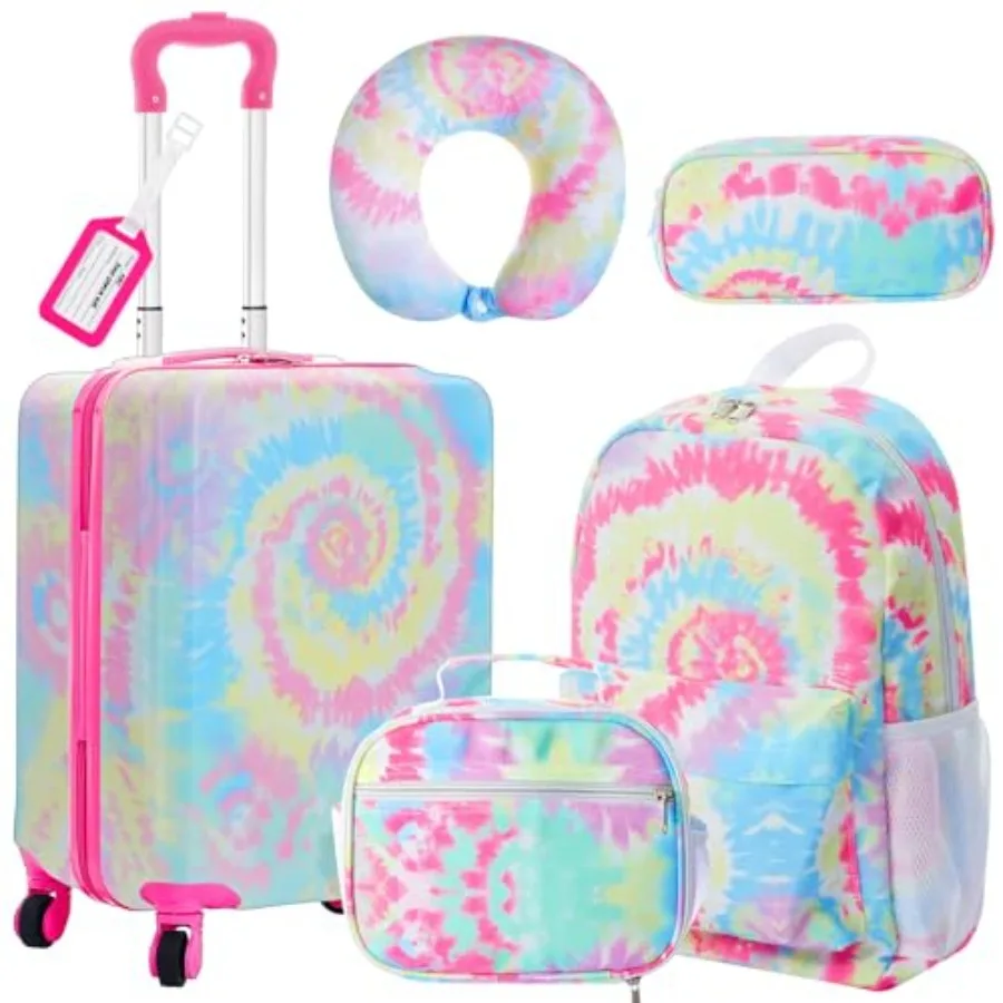 

6 Pcs Luggage Set Rolling Luggage Double Pattern Suitcase for Boys Girls