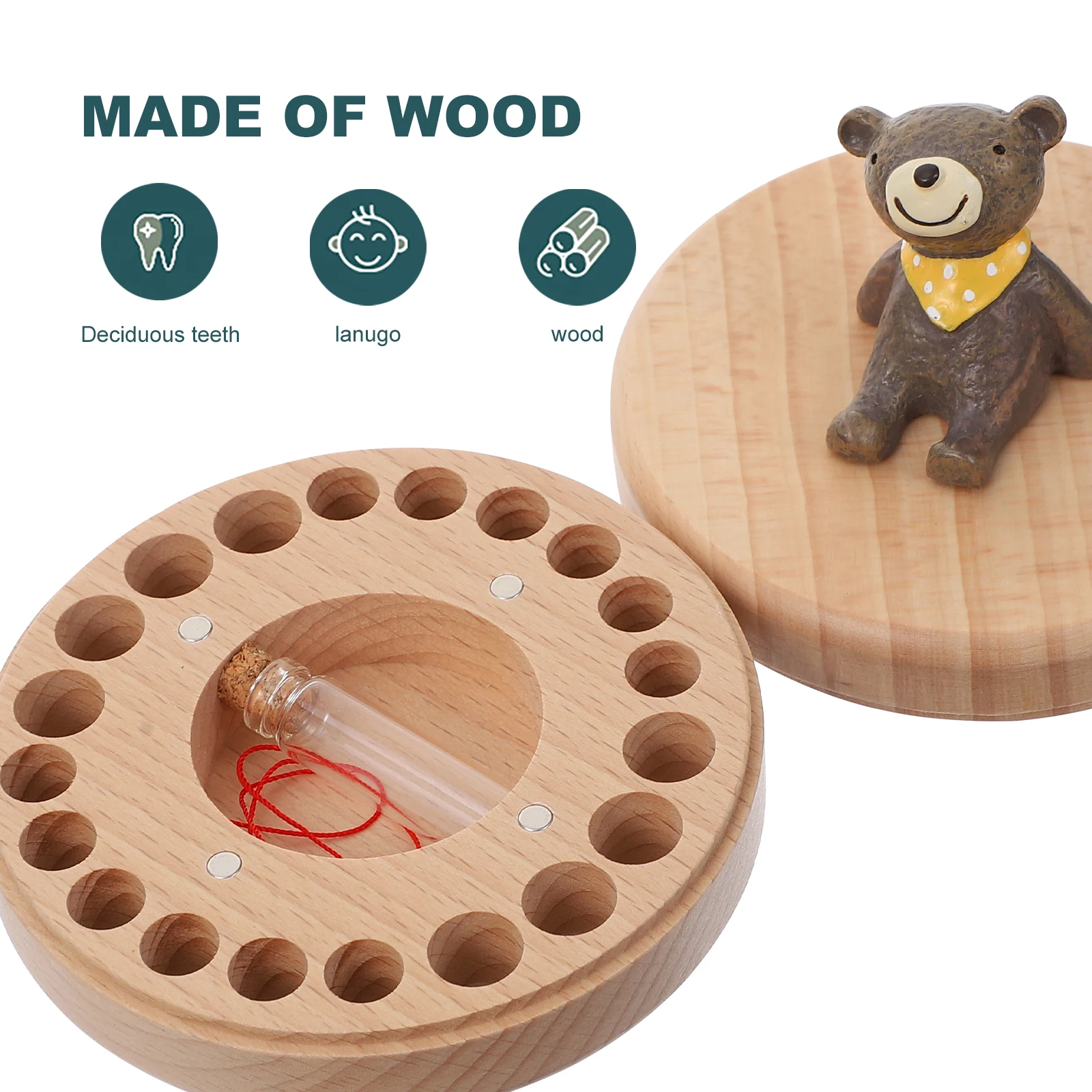 

Baby Teeth Box Wooden Children Tooth Case Lanugo Container Newborn Keepsake Storage Gift Idea Chic Craft Detail