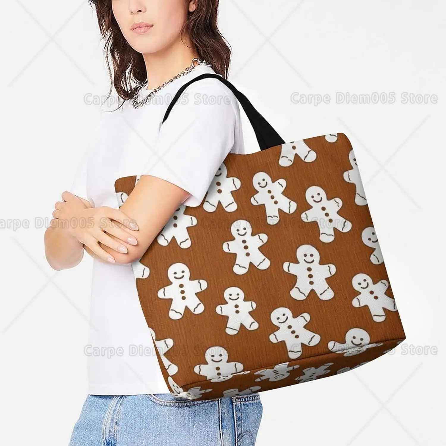 عيد الميلاد الزنجبيل رجل أنيق قماش حقيبة كتف كبيرة مقبض حقيبة للرجال النساء الصالة الرياضية الشاطئ السفر التسوق شنطة هدايا #6