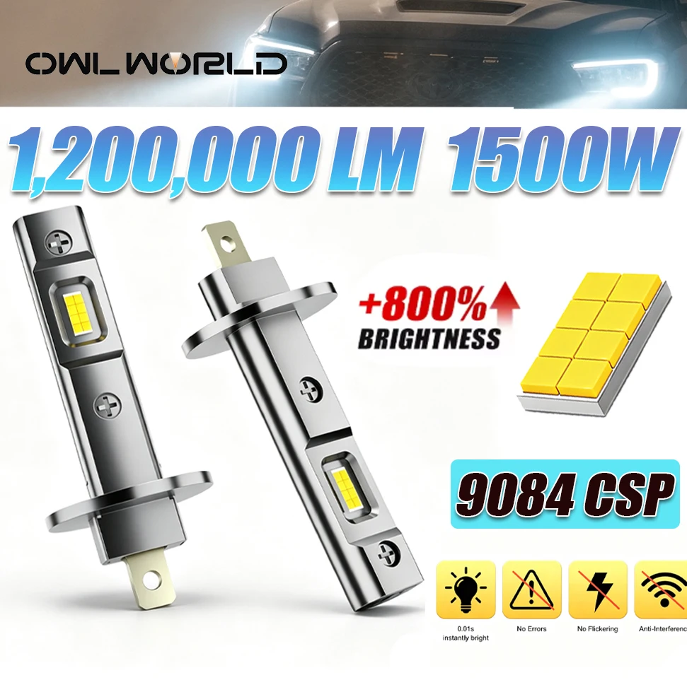 H1 LED Bulbs 1500W 6000K Super Bright Spotlights Led CANBUS Car Headlight Wireless 1:1 Halogen Size H1 Auto Headlamp Fog Light