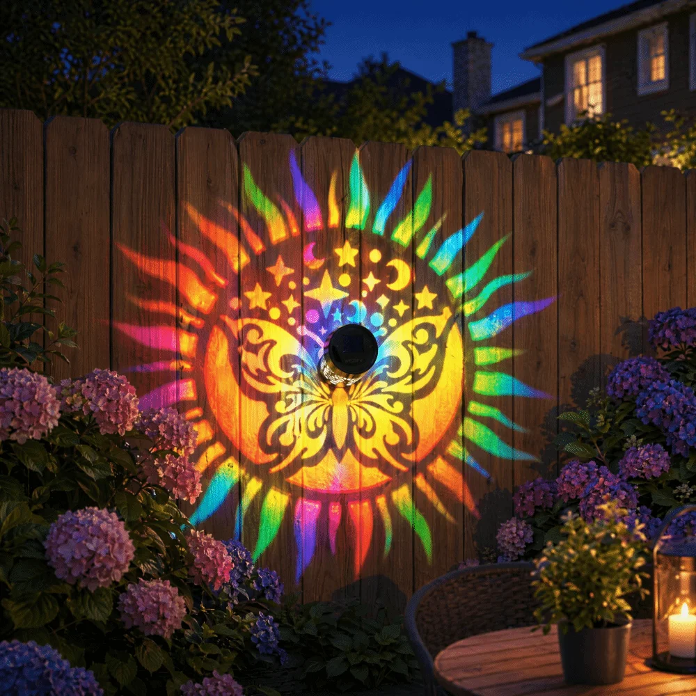 Butterfly Pattern Solar Wall Lamp LED Waterproof Butterfly Projection Lamp Metal Hollow Pattern Shadow Pattern Light