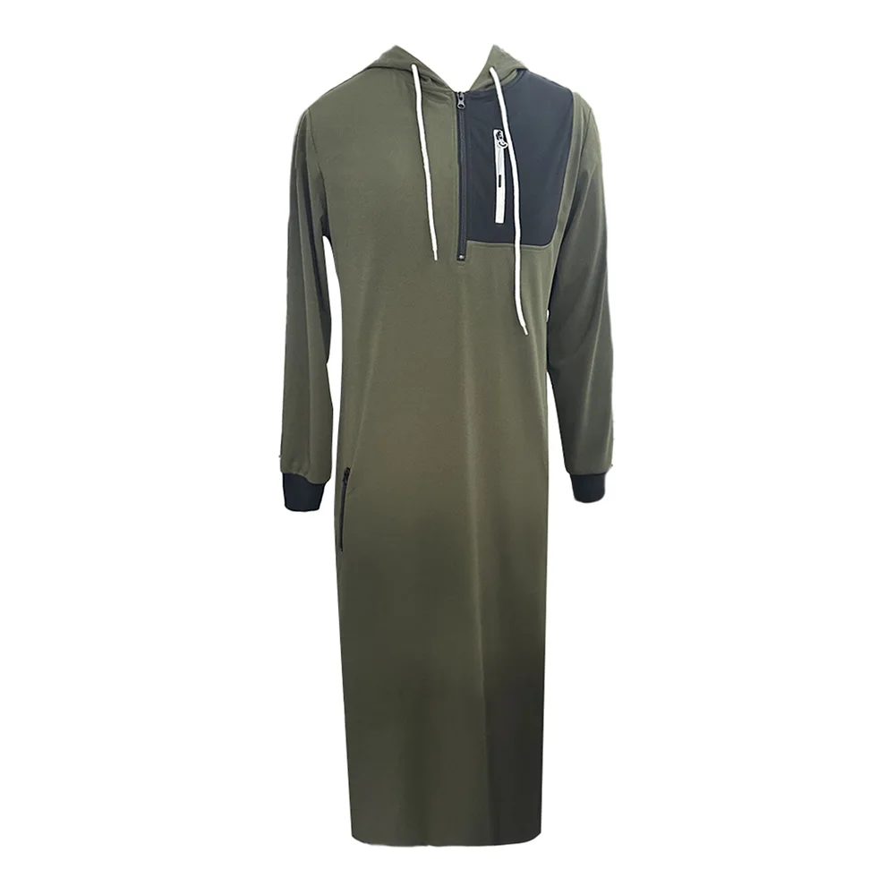 Sweat à capuche long avec poche zippée pour homme, vêtements arabes du moyen-orient, robe décontractée, vêtements islamiques, vêtements pour hommes, fermeture à glissière de document solide, proximité, Wstring, 2024