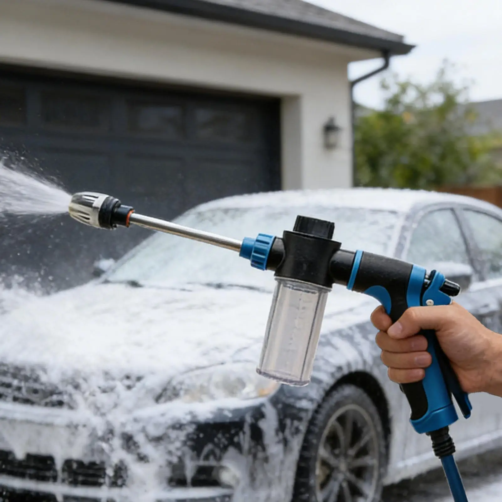 

Car Wash Foam Sprayer Adjustable Spray Modes Washer High Pressure Multi-port Telescopic Foam Cannon Garden Hose For Auto