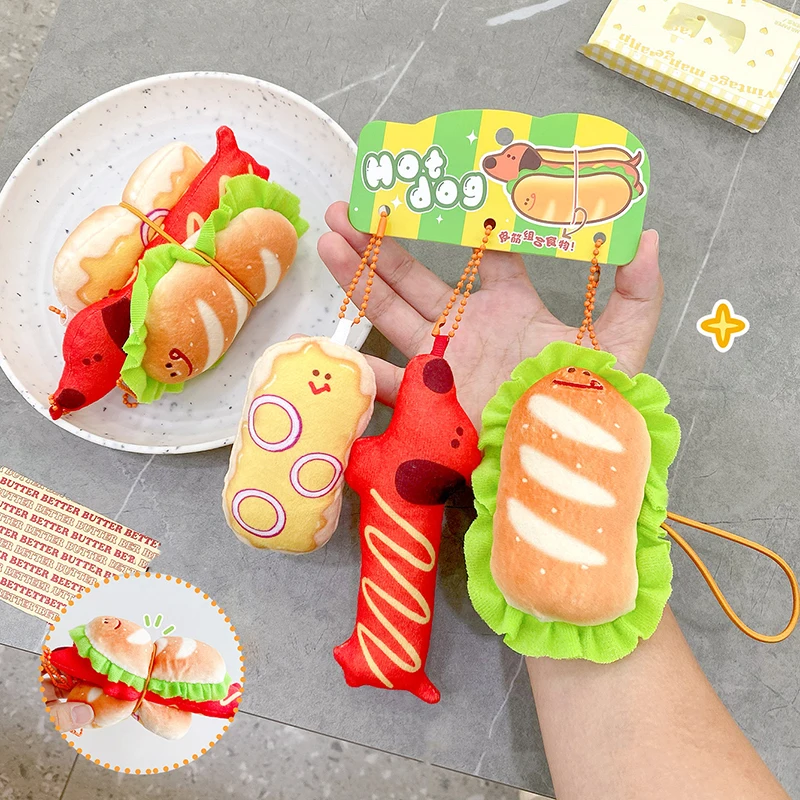 

Cartoon Classics 3-Piece Plush Keychain Set - Hamburger, Hot Dog Doll Designs for Bag Decoration and Couple Presents