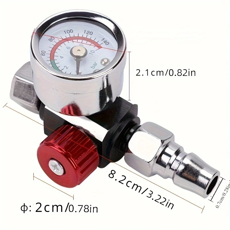 stainless-steel-coating-spray-gun-air-pressure-regulator-gauge，red-knob-valve-with-quick-connector，general-automotive-parts，no-n