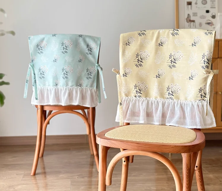 Korean Floral Lace Cotton Chair Back Cover Home Wedding Dining Room Decor Embroidery Ruffled for Chair