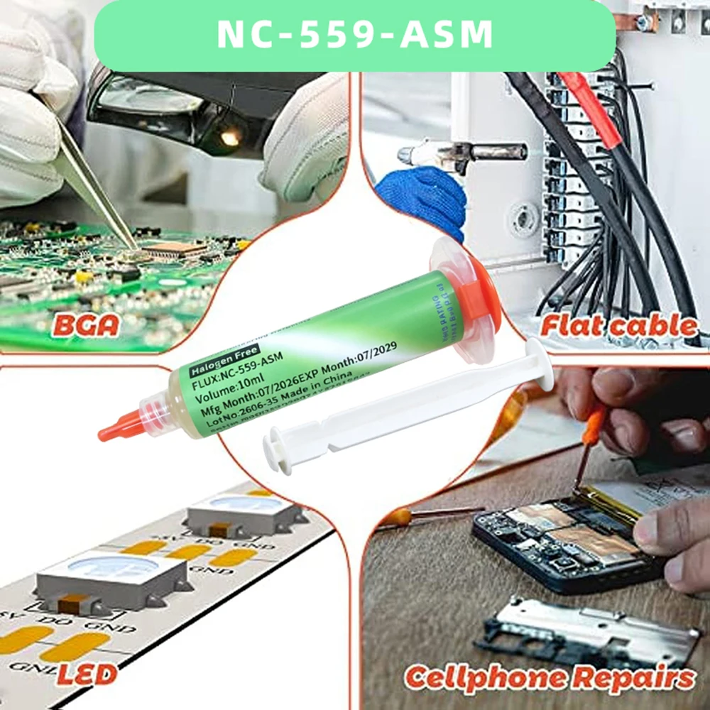 NC-559-ASM BGA PCB Não-Clean Pasta De Solda, Soldagem Avançada De Óleo, Flux Grease, 10cc, Pasta De Reparação De Solda