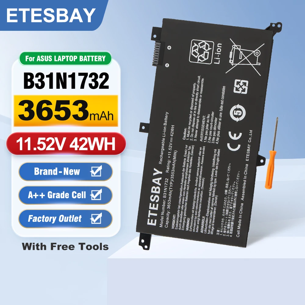 

ETESBAY B31N1732 42WH Laptop Battery For Asus Vivobook S14 S430FA-EB021T S430UA-EB015T/Mars15 Series 0B200-02960400 3ICP5/57/81