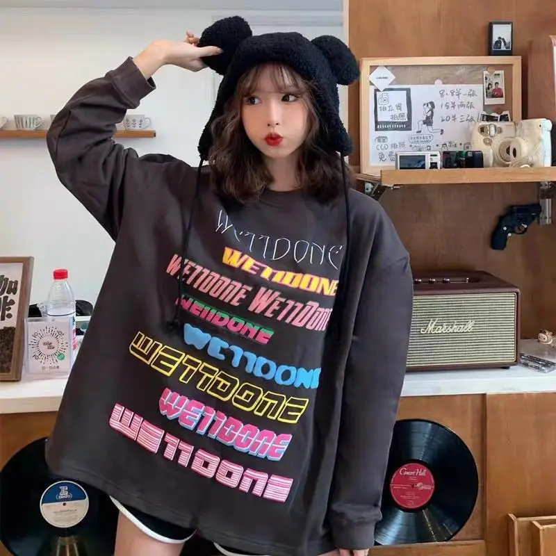 WE11DONE Neon Letter Print Sweatshirt Colorful Graphic Long Sleeve Pullover Streetwear Unisex Top