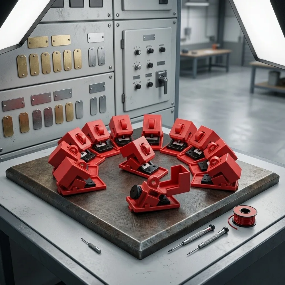 Circuit Breaker Lock Kit 12pcs Clamping Type ABS Red Color Flame Retardant Construction for 120V 240V 277V Applications
