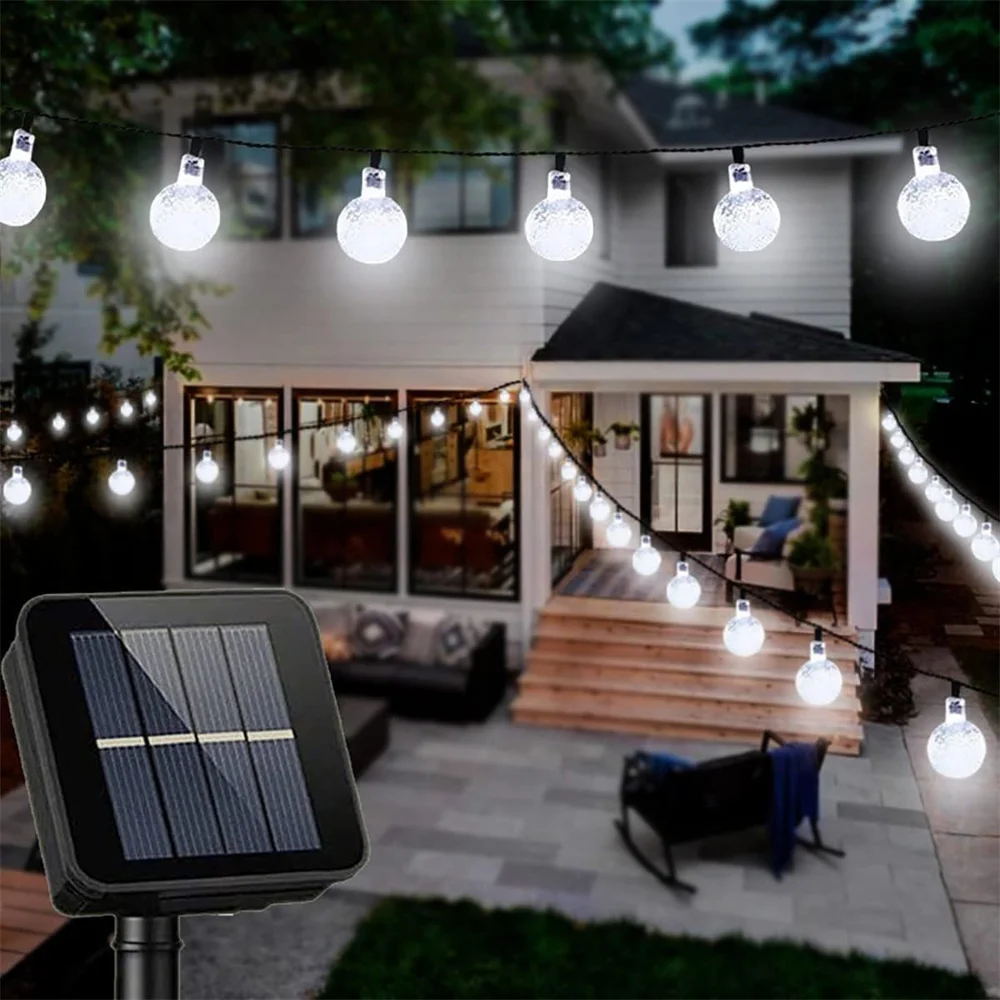 Solar Powered String Lights para Pátio, Bola de cristal ao ar livre, Jardim Lights, Yard Porch 396