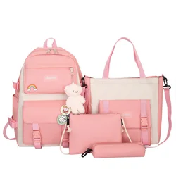 Four-piece Student Bag Female Primary Middle High School Backpacks College Students Canvas Bag BG145