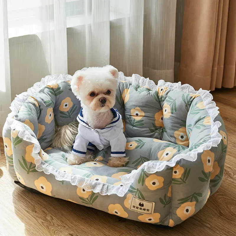 

Winter Warmth Preservation Soft Comfortable PP Cotton Dog Bed Universal for All Seasons Printing Sofa Cat House Dog Accessories