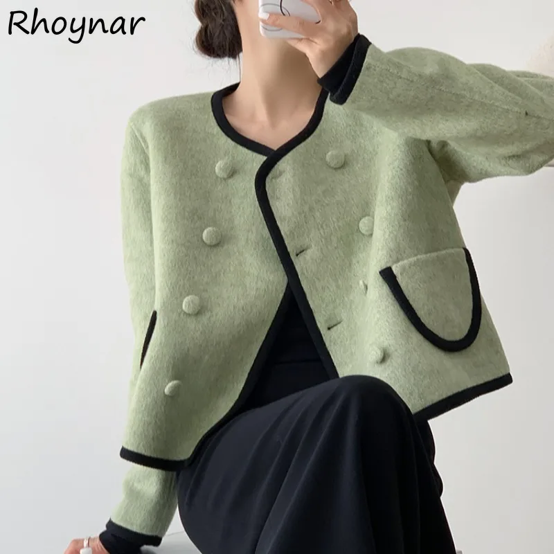 

Куртки женские, зеленые пальто во французском стиле, элегантный темперамент, бархатные утолщенные универсальные мешковатые повседневные осенние женские уникальные куртки