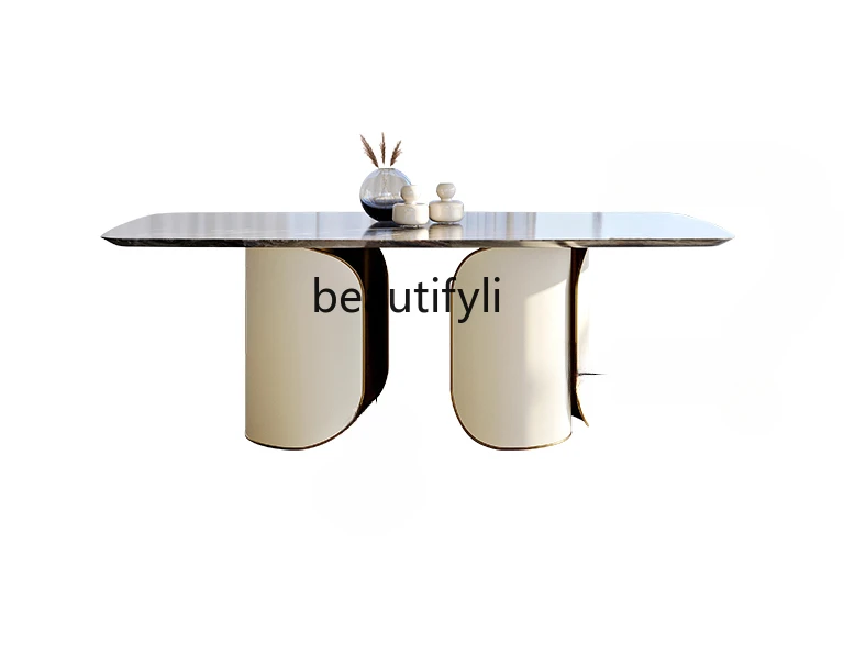 Italian Marble Rectangular Dining Table Villa round Dining Table Hong Kong Style Light Luxury Dining Table