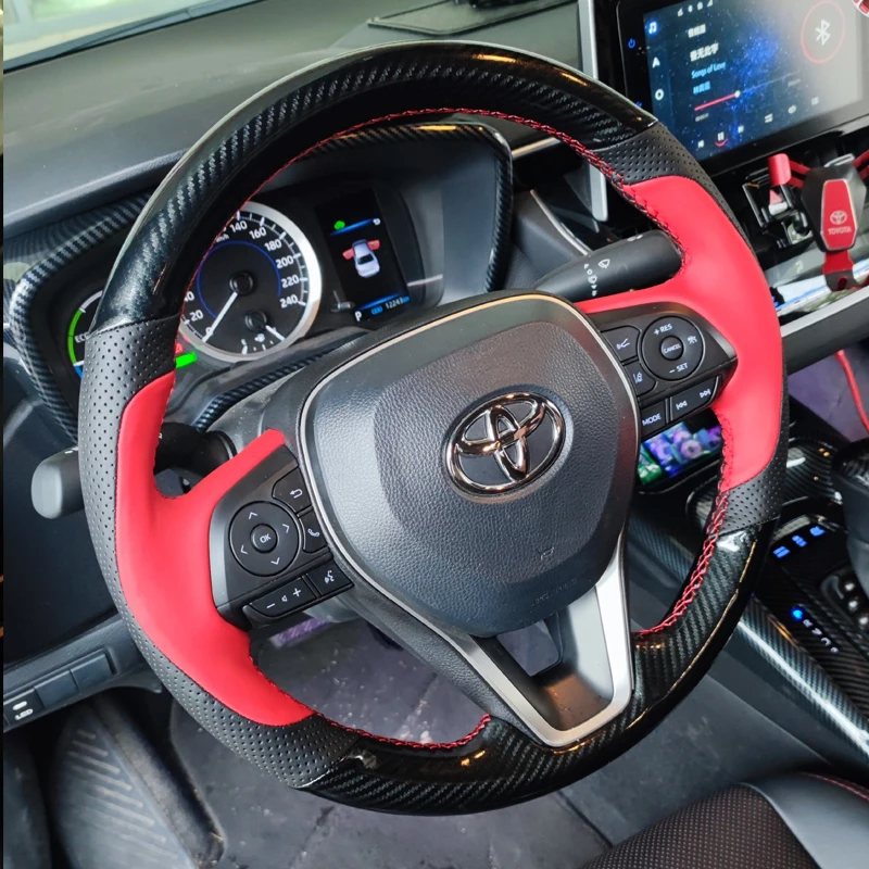 

Hand Stitched black Genuine Leather Carbon Fiber Car Steering Wheel Cover For Toyota Avalon Camry Crown Corolla RAV4 2018-2022